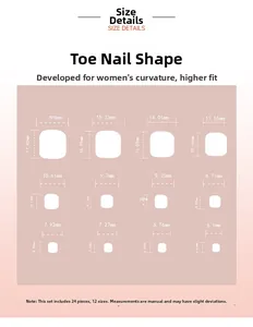 Tabella taglie per unghie finte piedi blu con 12 diverse dimensioni e misure precise