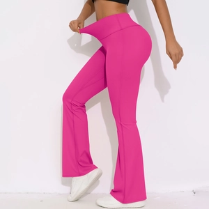 Pantalon de yoga évasé taille haute pour femme en tissu extensible rose pêche vif