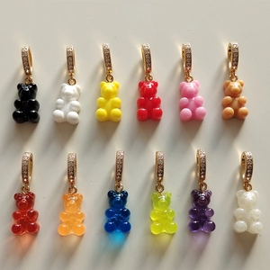 Colorful resin bear pendants set with sparkling gold-tone rhinestone lobster clasps
