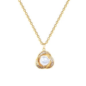 Elegant titanium steel necklace with bird nest pendant featuring pearl and diamonds