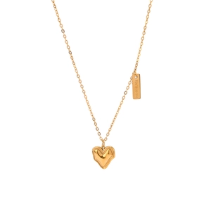 Minimalist gold stainless steel necklace with irregular heart pendant and engraved tag