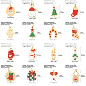 Assorted stainless steel Christmas pendants with detailed size and weight specifications