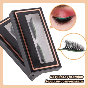 Detail of natural false eyelashes set with unique green band and matte rose gold box
