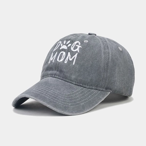 Casquette vintage en coton délavé anthracite avec broderie Dog Mom et patte de chien