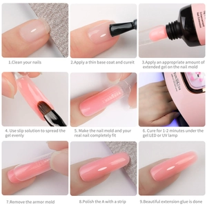 Step-by-step tutorial for applying 12-color nail extension gel kit with UV lamp