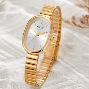 Women Quartz Watch Oval Dial Alloy Metal Chain Strap Minimalist Elegant Fashion Casual Wristwatch For Lady
