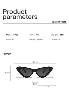 Detailed size chart for oversized cat-eye sunglasses with frame and lens measurements