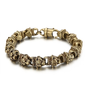 Men Retro Punk Rock Tiger Head Bracelet 316L Stainless Steel Antique Gold Domineering Animal Link Chain