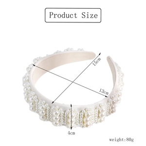 Baroque pearl headband dimensions showing 15cm width and 13cm height on white background