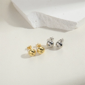 Minimalist square sphere stud earrings in gold and silver plating with center stones