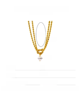 Detail showing 10mm white pearl pendant on a gold twisted rope chain with dimensions