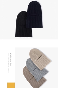 Detailed close-up of thick ribbed knit balaclava showing eye opening and warm texture
