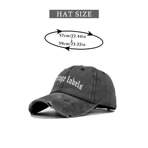 Tableau des tailles détaillé pour casquette de baseball délavée avec broderie vintage