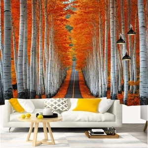 Birch forest autumn landscape tapestry wall hanging for living room interior decor