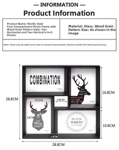 Detailed dimensions of a dark brown 4-opening collage photo frame for 4x6 inch pictures