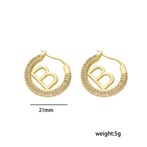 Double-sided micro-pave hoop earrings with letter B design and sparkling crystals