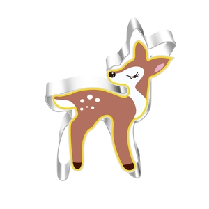 Macro view of stainless steel reindeer cookie cutter with detailed metal edge