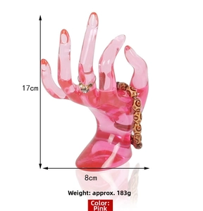 Pink translucent resin OK hand ring holder with 17cm height for jewelry display