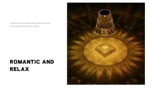 Detail of crystal table lamp showing diamond texture and warm starry light effect