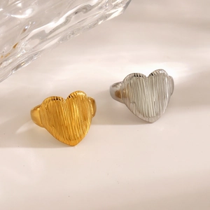 Heart Ring Stainless Steel Ribbed Vertical Stripe Adjustable Open Band Fashion Jewelry Gift For Women Trendy Minimalist