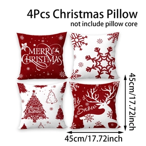 Detailed grid view of 4 Christmas pillow covers with reindeer and snowflake patterns