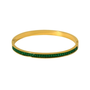 18k gold plated stainless steel hinge bracelet with rectangular green zircon stones