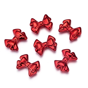 Macro detail of red metallic double-layer bow beads for DIY jewelry making accessories