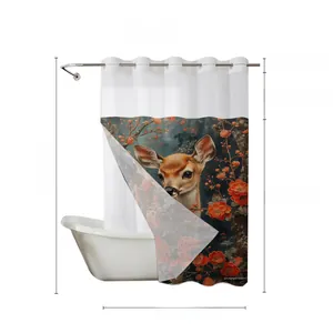 Detail showing dimension specs of a cute deer print waterproof fabric shower curtain