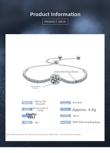 Detailed specs of 925 silver bracelet with 6.5mm D color VVS1 moissanite stone