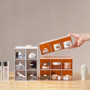 Stackable Desktop Drawer Storage Box Plastic Transparent Vertical Makeup Cosmetic Organizer Waterproof Minimalist Home Office