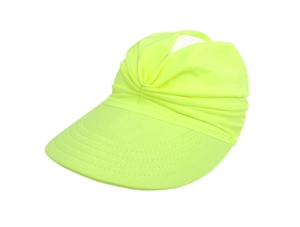 Detail of neon green wide brim sun hat showing breathable fabric and stitching quality