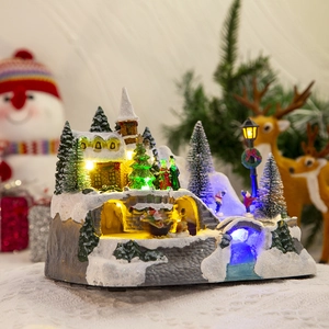 Christmas musical LED snow house decor with warm golden lights and festive scenery
