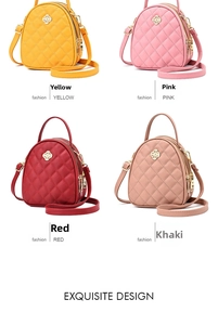 Détails des sacs à main matelassés en jaune, rose, rouge et kaki avec finitions dorées