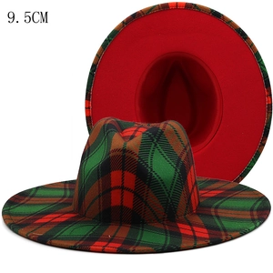 Fedora Hat Christmas Plaid Pattern Wide Brim Flat Top Retro British Style Holiday Party Accessory Unisex