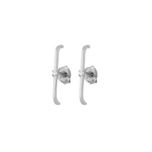 Detail shot of silver drop earrings showing 925 hallmark stamp and cubic zirconia