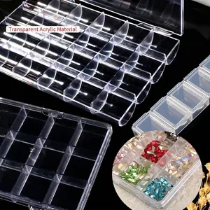 Clear acrylic 12-grid nail art storage box for beads and jewelry organization