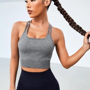 Soutien-gorge de Sport à Côtes pour Femmes Nylon Élasthanne Séchage Rapide Débardeur de Yoga Dos Nu Fitness Entraînement