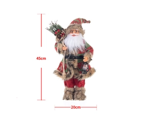 Detailed size view of 45cm standing Santa Claus doll with lantern for holiday decoration