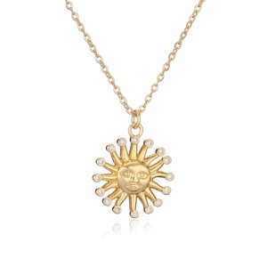 18K gold plated sun pendant necklace with sparkling cubic zirconia on a delicate chain