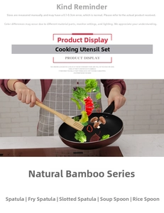 Detailed set of sustainable bamboo cooking spatulas and spoons for non-stick pans