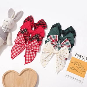 Set di 7 fermagli per capelli in tessuto a quadri e stelle per bambine in colori festivi