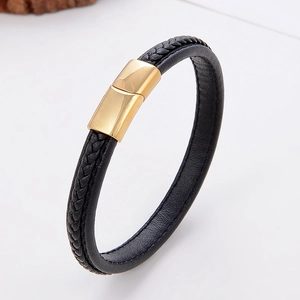 Men Vintage Braided Leather Bracelet With Stainless Steel Magnetic Clasp Handmade Fashion Spliced Wristband