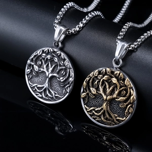 Pendentif arbre de vie bicolore argent et or avec design de relief circulaire