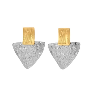 Minimalist geometric titanium steel earrings with golden rectangle and silver triangle