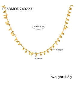 Detail of 18k gold plated copper tassel necklace with dimensions and faceted beads