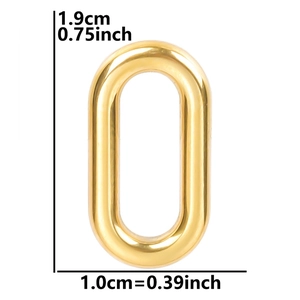 Detail view of gold stainless steel oval chain link showing 1.9cm height dimensions