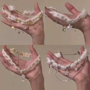 Artificial Pearl Necklace Choker Plush Bow Pendant Rhinestone Alloy Clavicle Chain Sweet Elegant Jewelry For Women Girls