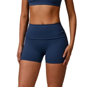 Short de yoga taille haute bleu foncé pour femmes avec contrôle du ventre et levage