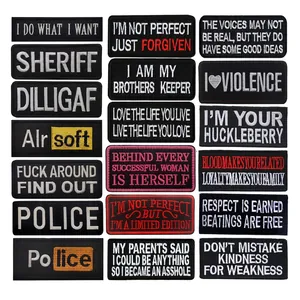 Embroidered Patches English Slogan Morale Badges Hook And Loop Backing Tactical Fabric Stickers For Clothing Backpacks Hats DIY