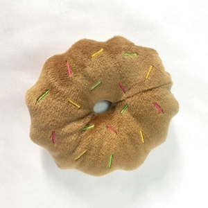 Hunde-Plüschspielzeug in Donut-Form mit bunten Stickereien und weicher Quietsch-Textur